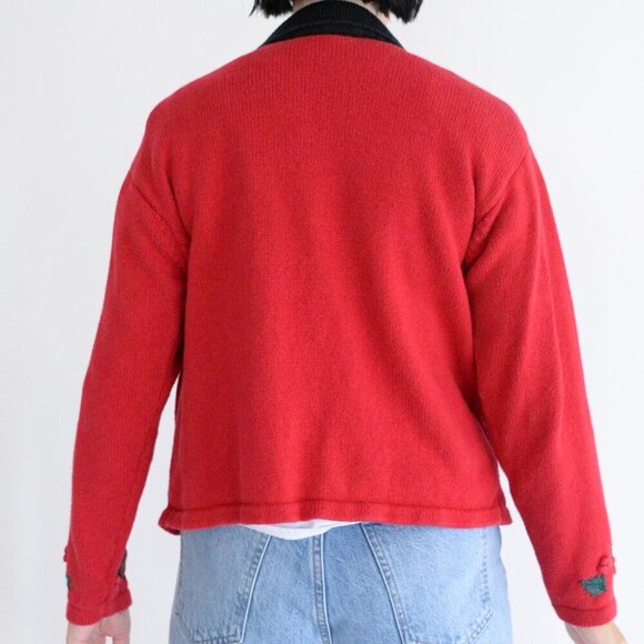 Vintage Dress Barn Christmas Holly Knit Zip Up Cardigan Sweater XL - Picture 3 of 10